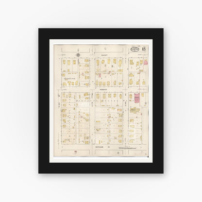 Old map wall art mockup — black gallery frame with white mat — Sanborn Fire Insurance Map from Clinton, Vermillion County, Indiana (1947), Sheet #0015