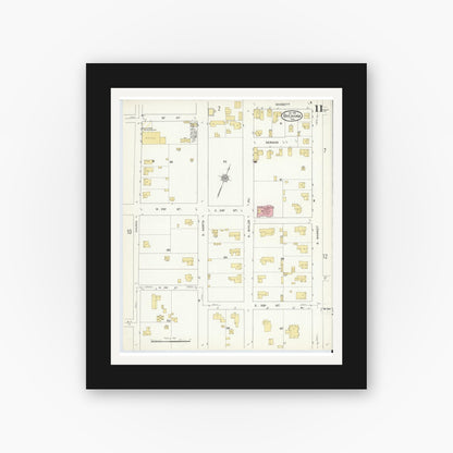 Old map wall art mockup — black gallery frame with white mat — Sanborn Fire Insurance Map from Brenham, Washington County, Texas (1912), Sheet #0011