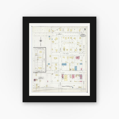 Old map wall art mockup — black gallery frame with white mat — Sanborn Fire Insurance Map from Colfax, McLean County, Illinois (1914), Sheet #0003