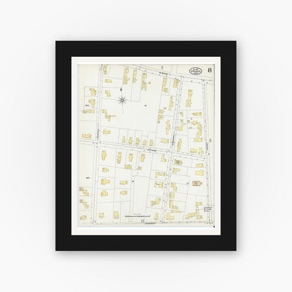 Old map wall art mockup — black gallery frame with white mat — Sanborn Fire Insurance Map from Orange, Franklin County, Massachusetts (1905), Sheet #0008