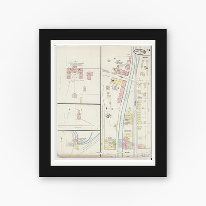 Old map wall art mockup — black gallery frame with white mat — Sanborn Fire Insurance Map from Circleville, Pickaway County, Ohio (1889), Sheet #0009
