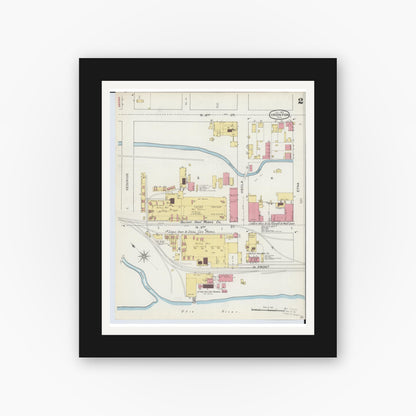 Old map wall art mockup — black gallery frame with white mat — Sanborn Fire Insurance Map from Ironton, Lawrence County, Ohio (1893), Sheet #0002