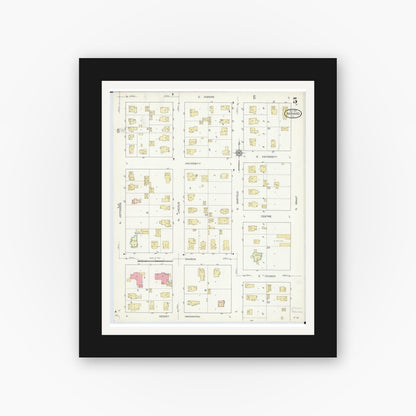 Old map wall art mockup — black gallery frame with white mat — Sanborn Fire Insurance Map from Harvard, McHenry County, Illinois (1912), Sheet #0005