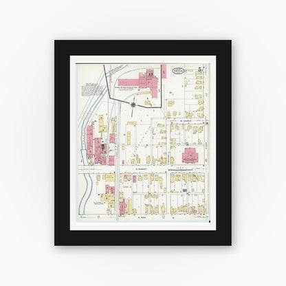 Old map wall art mockup — black gallery frame with white mat — Sanborn Fire Insurance Map from Xenia, Greene County, Ohio (1919), Sheet #0005