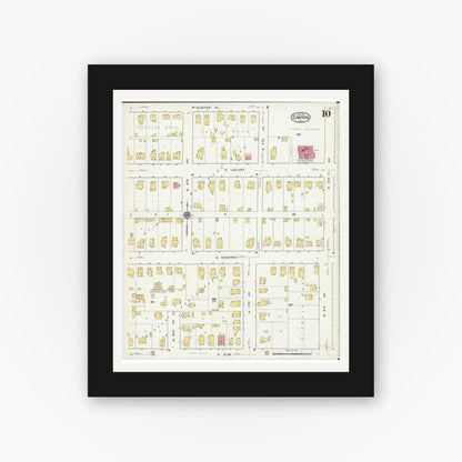 Old map wall art mockup — black gallery frame with white mat — Sanborn Fire Insurance Map from Canton, Fulton County, Illinois (1917), Sheet #0010