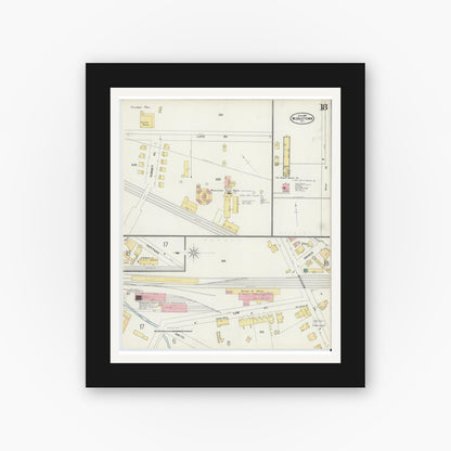 Old map wall art mockup — black gallery frame with white mat — Sanborn Fire Insurance Map from Middletown, Orange County, New York (1897), Sheet #0018