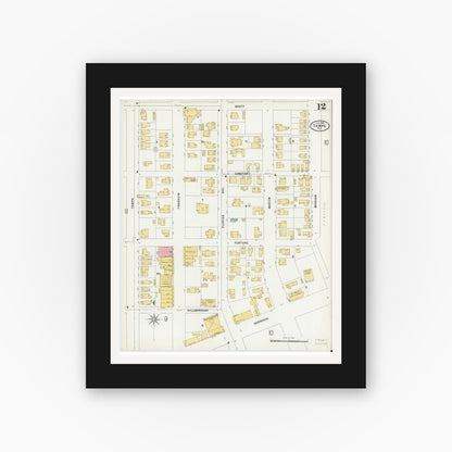 Old map wall art mockup — black gallery frame with white mat — Sanborn Fire Insurance Map from Tampa, Hillsborough County, Florida (1899), Sheet #0012