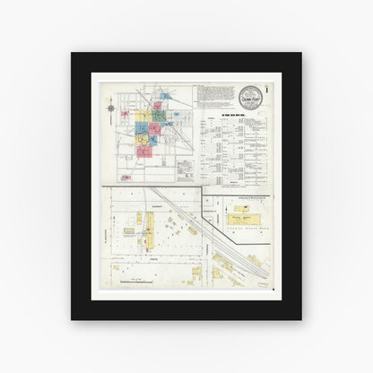 Old map wall art mockup — black gallery frame with white mat — Sanborn Fire Insurance Map from Crown Point, Lake County, Indiana (1910) - Complete Map Set