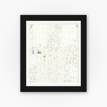 Old map wall art mockup — black gallery frame with white mat — Sanborn Fire Insurance Map from Junction, Kimble County, Texas (1933), Sheet #0004
