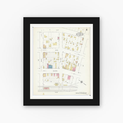 Old map wall art mockup — black gallery frame with white mat — Sanborn Fire Insurance Map from Sauk Rapids, Benton County, Minnesota (1912), Sheet #0004