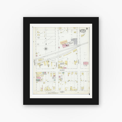Old map wall art mockup — black gallery frame with white mat — Sanborn Fire Insurance Map from Macomb, Mcdonough County, Illinois (1892), Sheet #0003