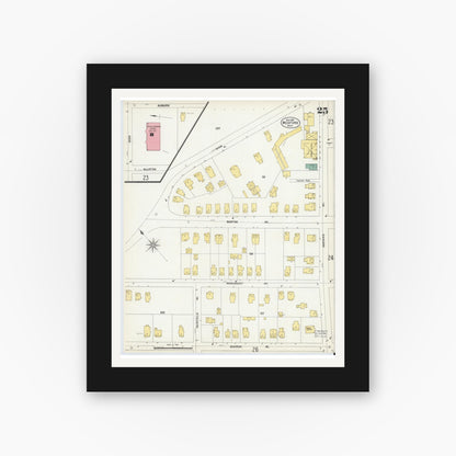 Old map wall art mockup — black gallery frame with white mat — Sanborn Fire Insurance Map from Medford, Middlesex County, Massachusetts (1903), Sheet #0025