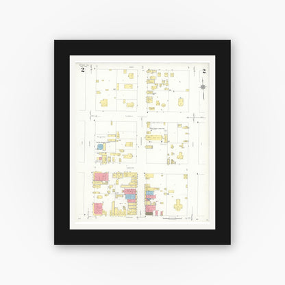 Old map wall art mockup — black gallery frame with white mat — Sanborn Fire Insurance Map from Refugio, Refugio County, Texas (1935), Sheet #0002