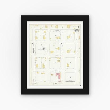 Old map wall art mockup — black gallery frame with white mat — Sanborn Fire Insurance Map from Madison, Madison County, Florida (1909), Sheet #0003