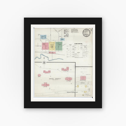 Old map wall art mockup — black gallery frame with white mat — Sanborn Fire Insurance Map from Granville, Licking County, Ohio (1896) - Complete Map Set