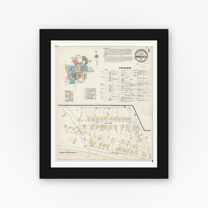 Old map wall art mockup — black gallery frame with white mat — Sanborn Fire Insurance Map from Barnesville, Belmont County, Ohio (1915), Sheet #0001