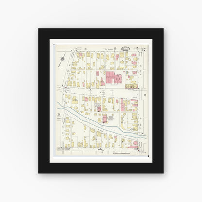 Old map wall art mockup — black gallery frame with white mat — Sanborn Fire Insurance Map from Newark, Licking County, Ohio (1912), Sheet #0017