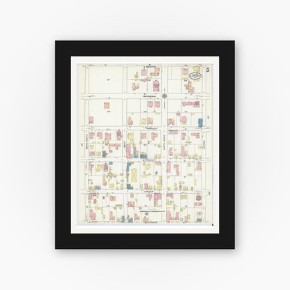Old map wall art mockup — black gallery frame with white mat — Sanborn Fire Insurance Map from Laredo, Webb County, Texas (1909), Sheet #0005