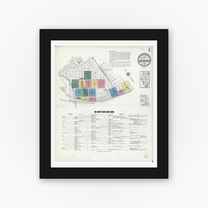 Old map wall art mockup — black gallery frame with white mat — Sanborn Fire Insurance Map from Metropolis, Massac County, Illinois (1921) - Complete Map Set
