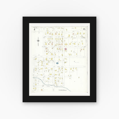 Old map wall art mockup — black gallery frame with white mat — Sanborn Fire Insurance Map from San Augustine, San Augustine County, Texas (1937), Sheet #0004