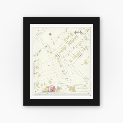 Old map wall art mockup — black gallery frame with white mat — Sanborn Fire Insurance Map from Bedford, Independent Cities, Virginia (1913), Sheet #0007