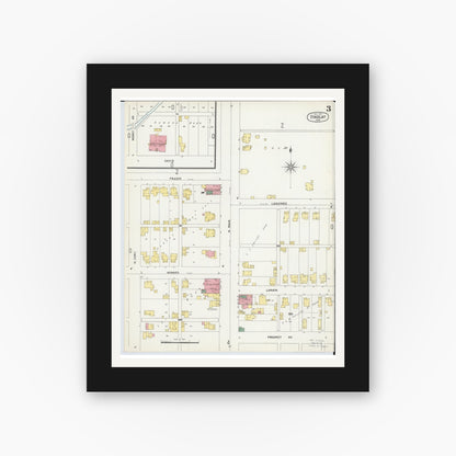 Old map wall art mockup — black gallery frame with white mat — Sanborn Fire Insurance Map from Findlay, Hancock County, Ohio (1901), Sheet #0003