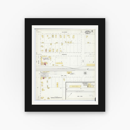 Old map wall art mockup — black gallery frame with white mat — Sanborn Fire Insurance Map from Decatur, Van Buren County, Michigan (1908), Sheet #0004
