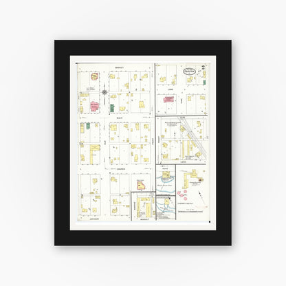 Old map wall art mockup — black gallery frame with white mat — Sanborn Fire Insurance Map from Panora, Guthrie County, Iowa (1909), Sheet #0002