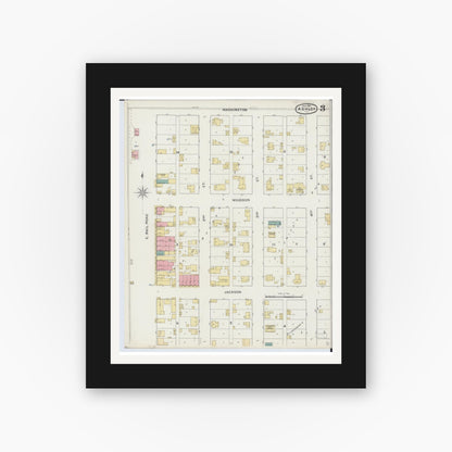 Old map wall art mockup — black gallery frame with white mat — Sanborn Fire Insurance Map from Ashley, Washington County, Illinois (1894), Sheet #0003