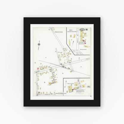 Old map wall art mockup — black gallery frame with white mat — Sanborn Fire Insurance Map from Webster, Worcester County, Massachusetts (1920), Sheet #0016