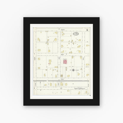 Old map wall art mockup — black gallery frame with white mat — Sanborn Fire Insurance Map from Pilot Point, Denton County, Texas (1912), Sheet #0005