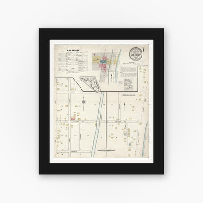 Old map wall art mockup — black gallery frame with white mat — Sanborn Fire Insurance Map from Delray, Palm Beach County, Florida (1922), Sheet #0001