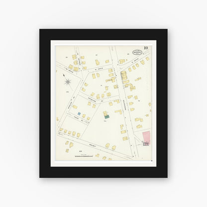Old map wall art mockup — black gallery frame with white mat — Sanborn Fire Insurance Map from Norwood, Norfolk County, Massachusetts (1909), Sheet #0010
