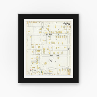 Old map wall art mockup — black gallery frame with white mat — Sanborn Fire Insurance Map from Rutherford, Bergen County, New Jersey (1902), Sheet #0014