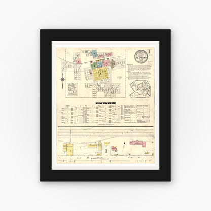 Old map wall art mockup — black gallery frame with white mat — Sanborn Fire Insurance Map from Big Spring, Howard County, Texas (1914), Sheet #0001