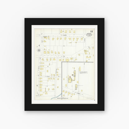 Old map wall art mockup — black gallery frame with white mat — Sanborn Fire Insurance Map from Tyler, Smith County, Texas (1907), Sheet #0011