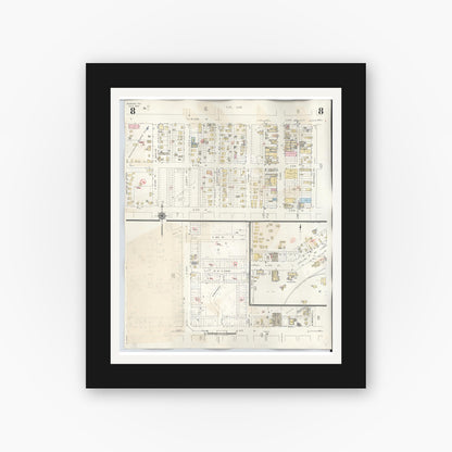 Old map wall art mockup — black gallery frame with white mat — Sanborn Fire Insurance Map from Borger, Hutchinson County, Texas (1950), Sheet #0008