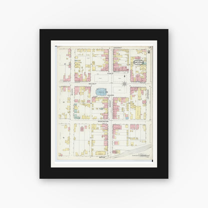 Old map wall art mockup — black gallery frame with white mat — Sanborn Fire Insurance Map from New Lisbon, Columbiana County, Ohio (1893), Sheet #0002