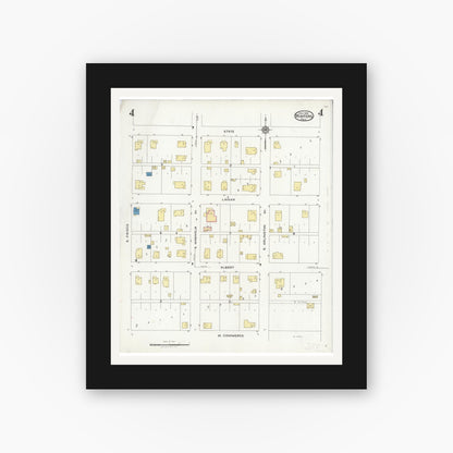Old map wall art mockup — black gallery frame with white mat — Sanborn Fire Insurance Map from Winters, Runnels County, Texas (1925), Sheet #0004