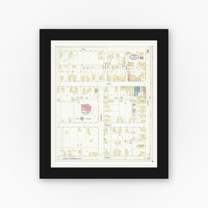 Old map wall art mockup — black gallery frame with white mat — Sanborn Fire Insurance Map from Lynn, Randolph County, Indiana (1912), Sheet #0002