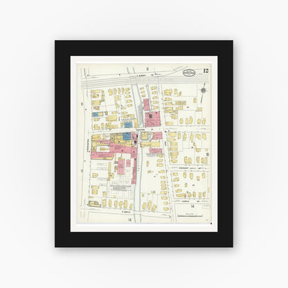Old map wall art mockup — black gallery frame with white mat — Sanborn Fire Insurance Map from Herkimer, Herkimer County, New York (1911), Sheet #0012