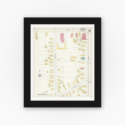 Old map wall art mockup — black gallery frame with white mat — Sanborn Fire Insurance Map from Malone, Franklin County, New York (1903), Sheet #0002