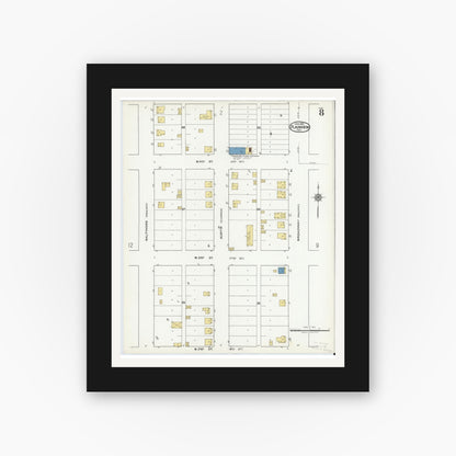 Old map wall art mockup — black gallery frame with white mat — Sanborn Fire Insurance Map from Plainview, Hale County, Texas (1921), Sheet #0008