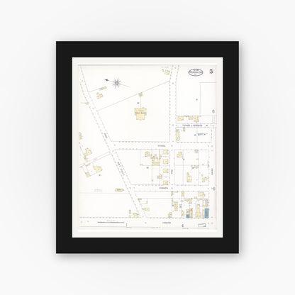 Old map wall art mockup — black gallery frame with white mat — Sanborn Fire Insurance Map from Mendocino, Mendocino County, California (1898), Sheet #0005