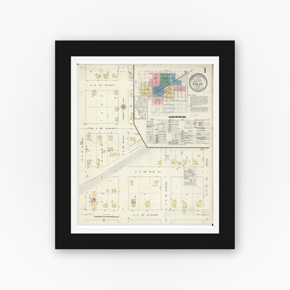 Old map wall art mockup — black gallery frame with white mat — Sanborn Fire Insurance Map from Galva, Henry County, Illinois (1913) - Complete Map Set