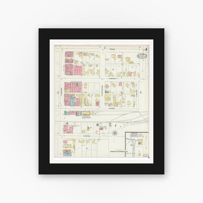 Old map wall art mockup — black gallery frame with white mat — Sanborn Fire Insurance Map from Wabash, Wabash County, Indiana (1896), Sheet #0004