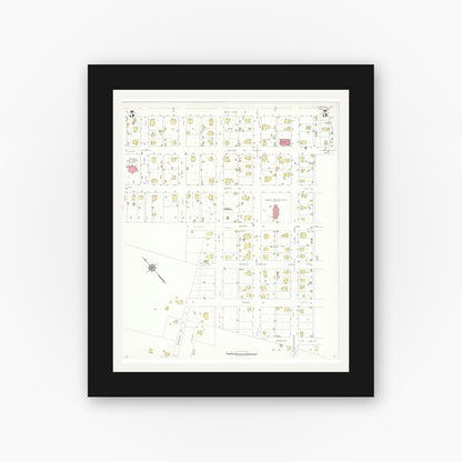 Old map wall art mockup — black gallery frame with white mat — Sanborn Fire Insurance Map from Hubbard, Hill County, Texas (1935), Sheet #0005