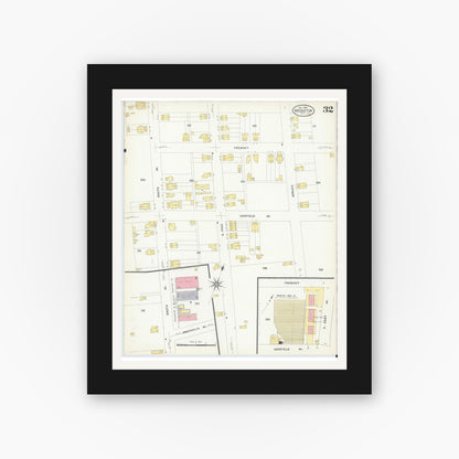 Old map wall art mockup — black gallery frame with white mat — Sanborn Fire Insurance Map from Bridgeton, Cumberland County, New Jersey (1908), Sheet #0032