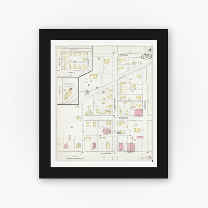 Old map wall art mockup — black gallery frame with white mat — Sanborn Fire Insurance Map from Tyler, Smith County, Texas (1893), Sheet #0002