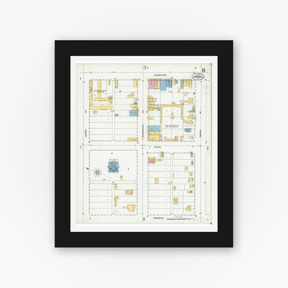 Old map wall art mockup — black gallery frame with white mat — Sanborn Fire Insurance Map from San Angelo, Tom Green County, Texas (1900), Sheet #0006